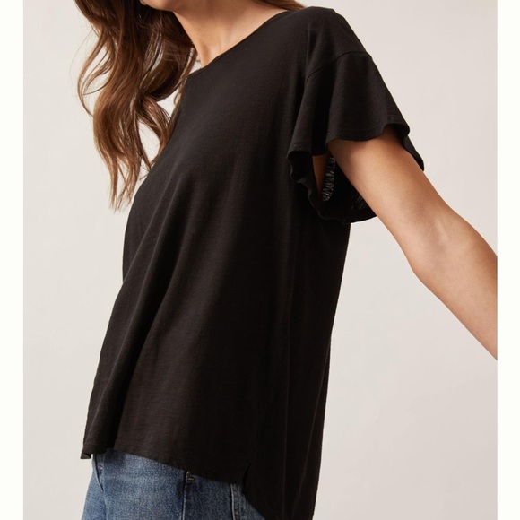 Anthropologie T.La Flutter-Sleeved Tee Black New Size Small Top ANTHRO Summer - Picture 7 of 9
